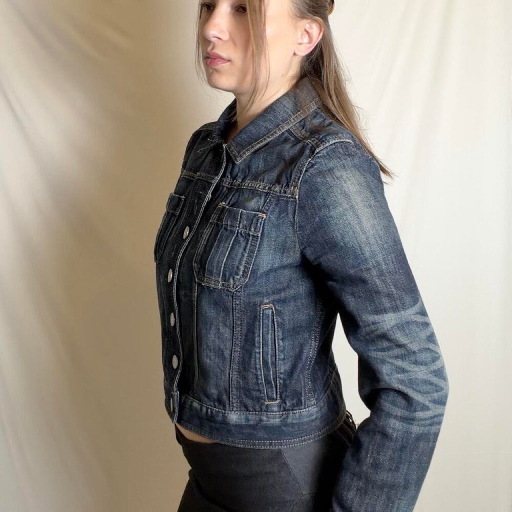 Dark wash denim jacket with front pocket